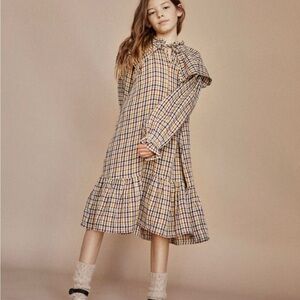 Plaid Long Sleeve Ruffle Dress by designer The New Society